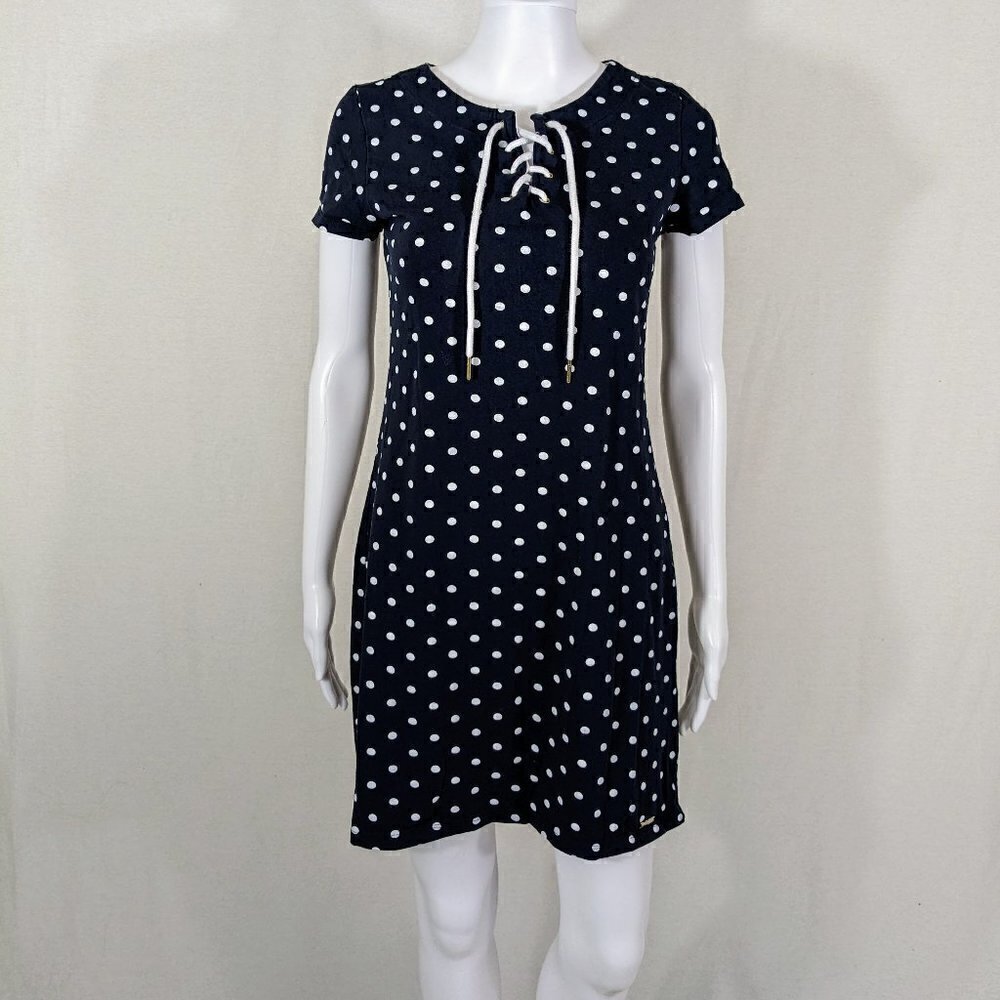 TOMMY HILFIGER Women's Navy with White Polka Dot Dress Size Small